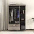 thumbnail image 2 of 3-Door Wardrobe Cabinet Closet  with 2 Drawers,Bedroom Organizer, Wood Grain Effect in Gray, 2 of 7