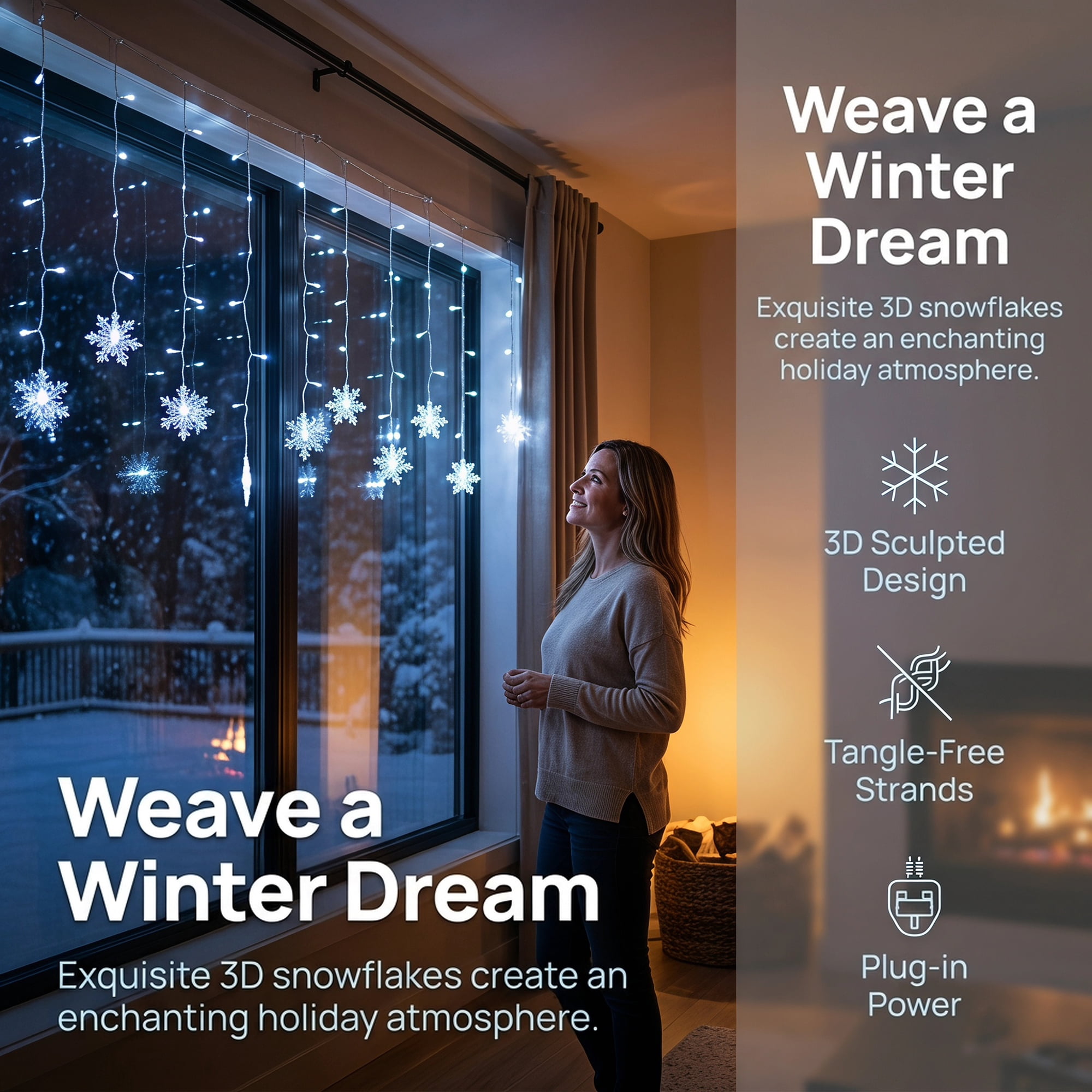 Unique Bargains Snowflake Decor Lights for Indoor 3.5 ft White US Plug In Powers