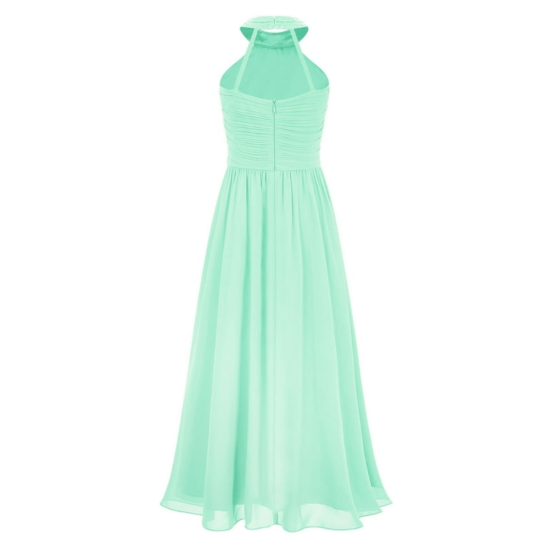 YONGHS Junior Chiffon Halter Wedding Party Bridesmaid Ball Gown Maxi Long  Flower Girls Dress Mint Green 16 - Walmart.com
