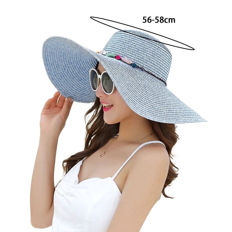 Beaded Trim Wide-Brim Straw Hat in Beige with Pink & Blue Accents Coastal Cowgirl Straw Beaded Charm Hat – Juniper main image 2