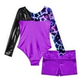 thumbnail image 4 of MSemis Kids Girls Gymnastics Outfit Long Sleeve Ballet Leotard with Shorts Purple 6, 4 of 6