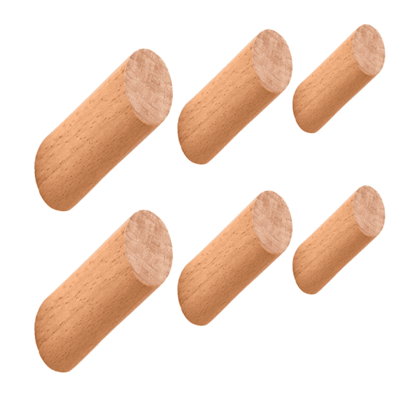 Wood Wall Hooks, 6 Pack Natural Wooden Coat Hooks Wall-Mounted, Rustic Heavy Duty Hook for Hanging Towels Coats Plants, Entryway Hat Hanger Wall Coat Rack (Beech Wood)