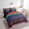 thumbnail image 2 of Homewish Retro Bohemian Flowers 7 Pieces Full Size Bedding Sets,Geometric Stripes Full Size Bed in a Bag,Red,Black Reversible, 2 of 8