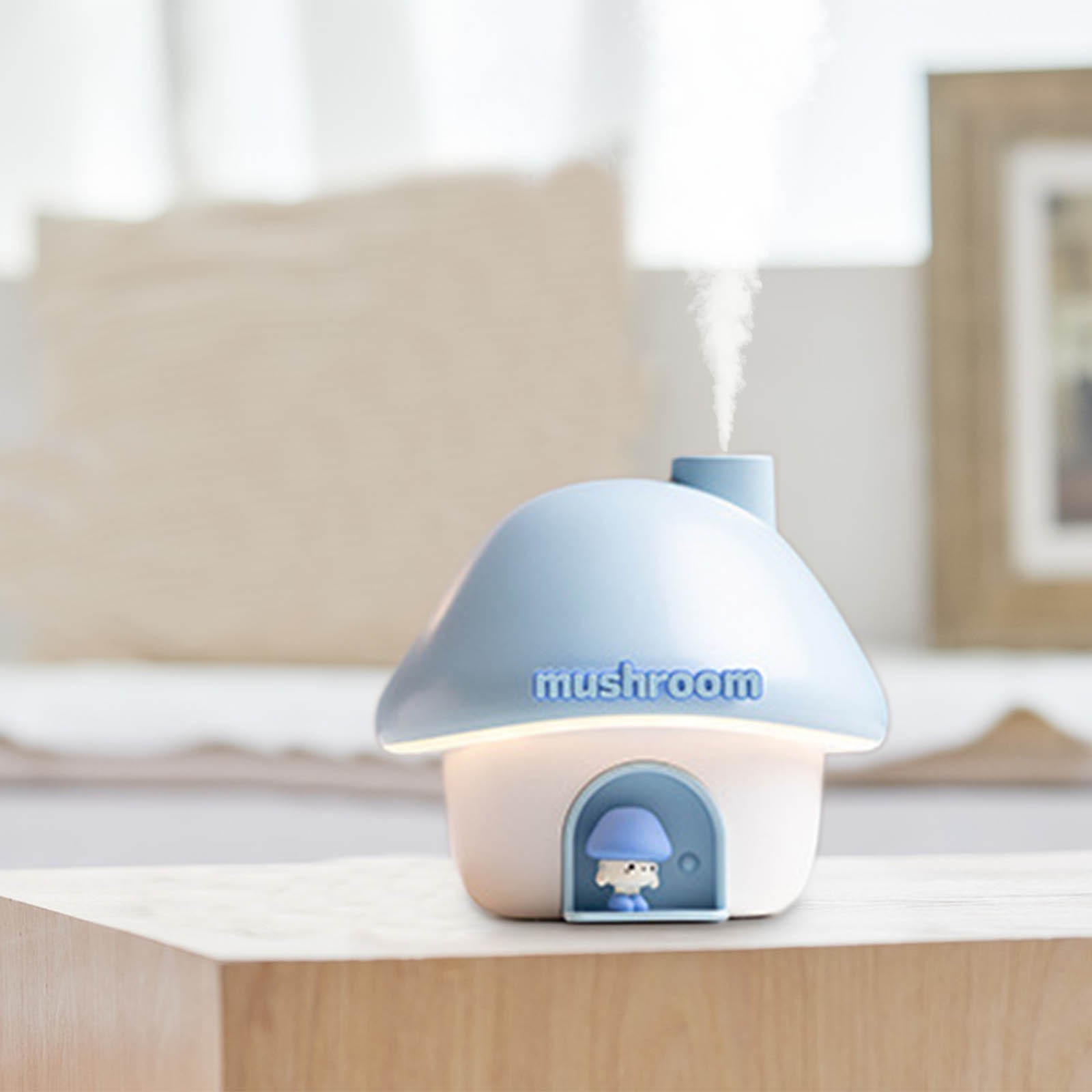 Kingfansion Cute Mushroom House Humidifier, 300ml Small Cool Mist Humidifers, USB Rechargeable Mini Portable Air Humidifer with Night Light, 7 Color Gradient Light for Bedroom Desk
