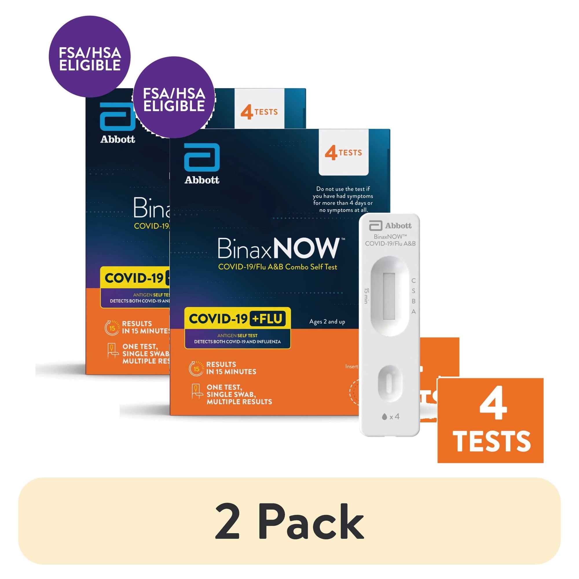 (2 pack) BinaxNOW™ COVID-19/Flu A&B Combo Self-Test with Fast, Reliable Results in 15 Minutes, 4 Count Pack