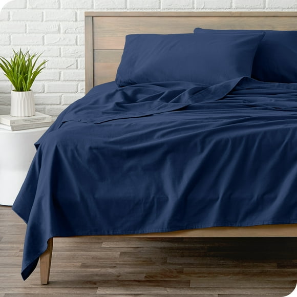 Bare Home Flannel Sheet Set - 100% Cotton - Deep Pocket - Split California King, Dark Blue, 4-Pieces