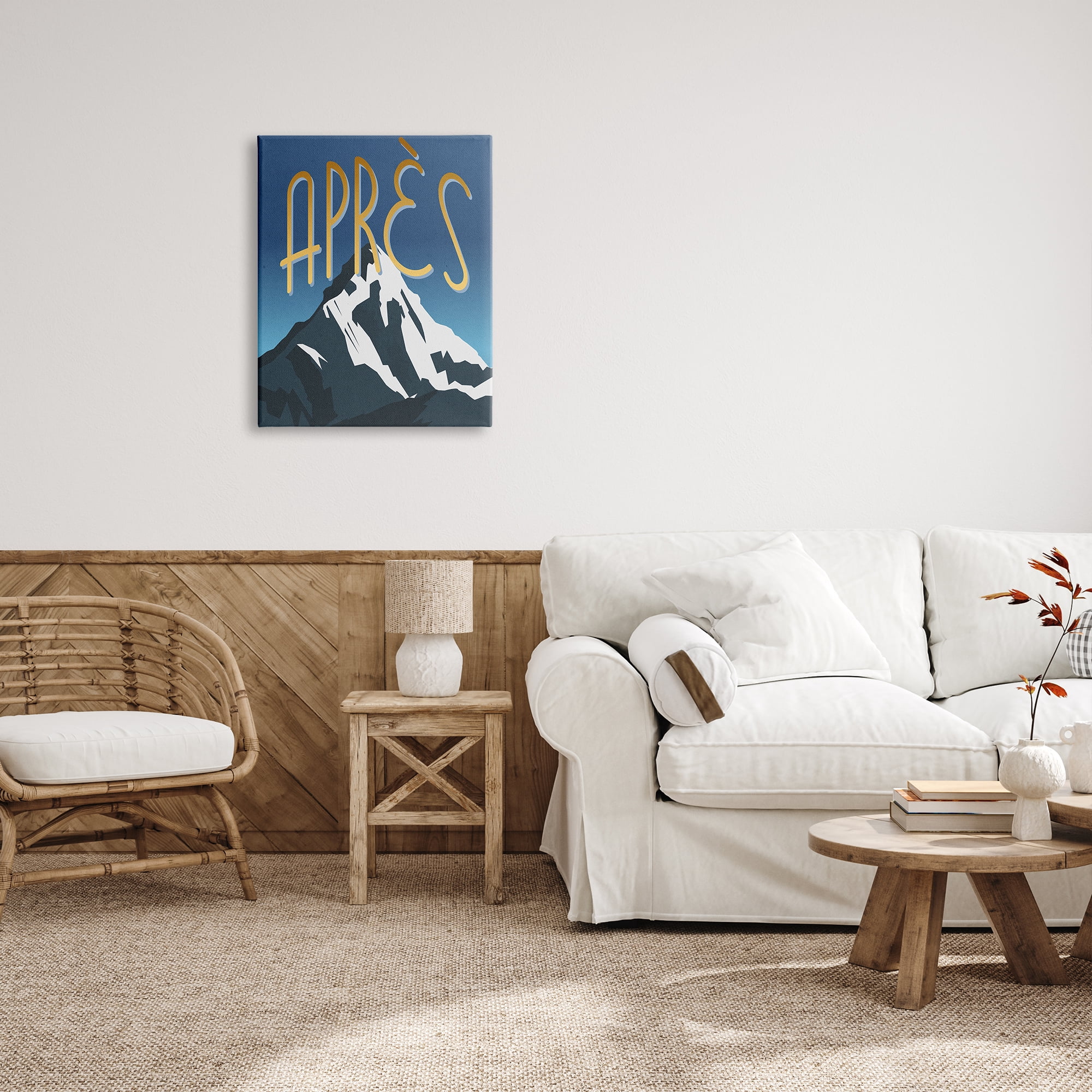 AprÃ¨s Mountain Ski Sport Winter Landmark Blue Grey 24 in x 30 in Painting Canvas Art Print, by Stupell Home Décor