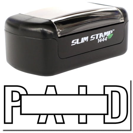 Slim Pre-Inked Outline Paid with Box Stamp, Slim 1444, Ultra Slim Design, Impression Size 1/2" by 1-3/4", Up to 25,000 Impressions - Black Ink