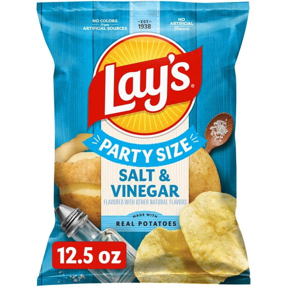 Lay's Salt & Vinegar Potato Snack Chips,Party Size, 12.5 oz Bag