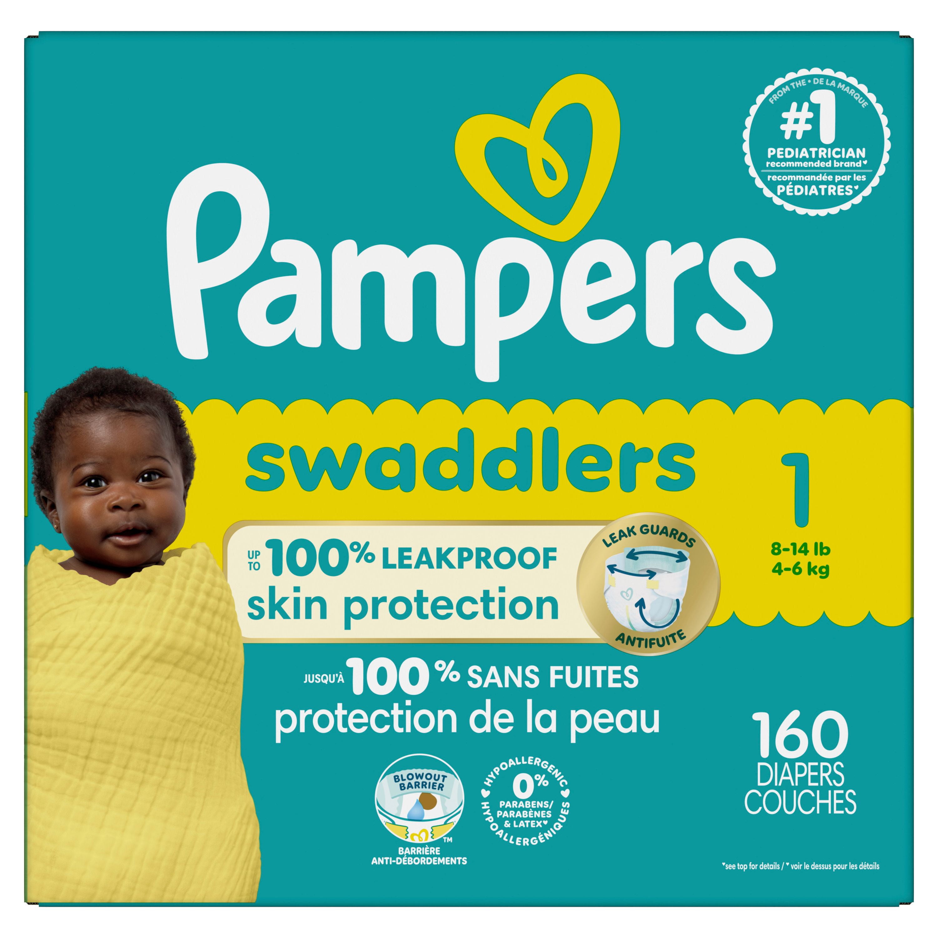 Pampers Swaddlers Diapers, Size 1 (8-14 lbs), Absorbent, Keeps Baby Dry and Comfortable, Skin Safe Disposable Baby Diaper