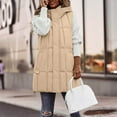 thumbnail image 2 of HOWPAY Long Puffer Vest Women Lightweight Sleeveless Quilted Packable Puffy Jacket Casual Zip up Hooded Solid Color Coat with Pockets Warm Winter Outerwear Khaki L, 2 of 4
