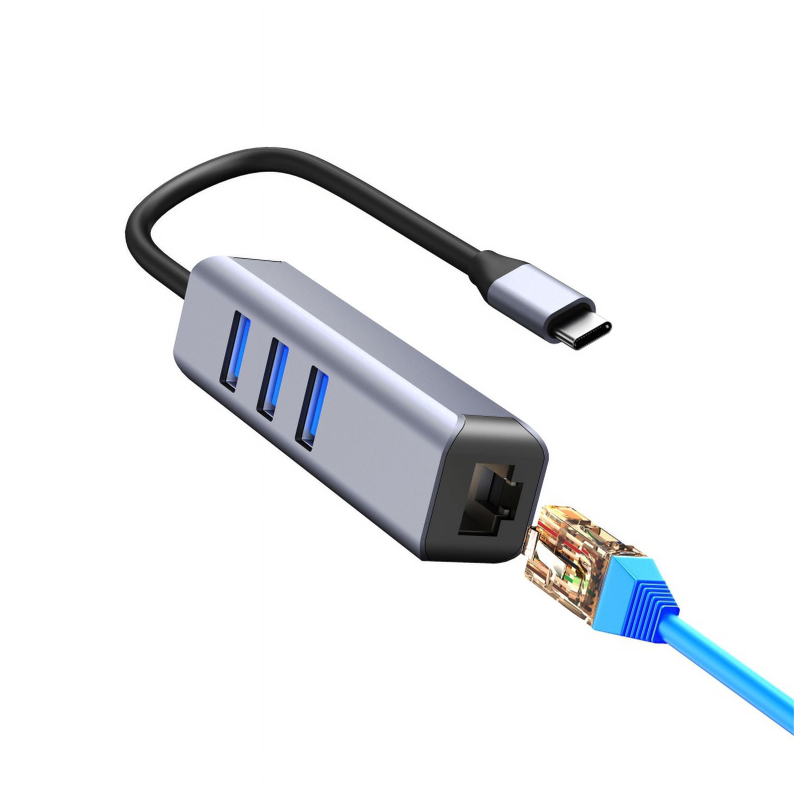 DOONJIEY  4 In 1 USB Hub Type C to RJ45 Ethernet Adapter USB3.0 1000Mbps RJ45 Splitter for Computer