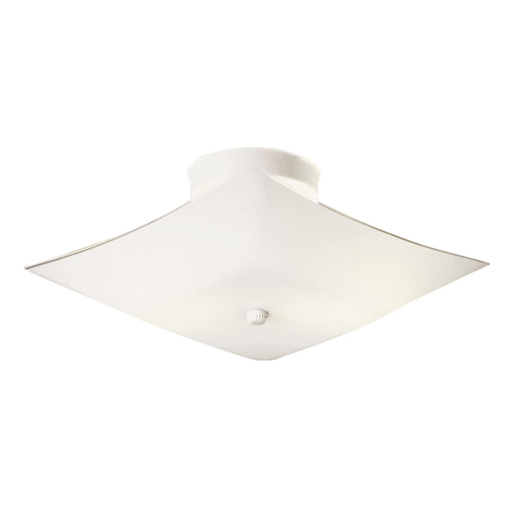 2-Light 11.2-Inch White Square Glass Ceiling Mount, White