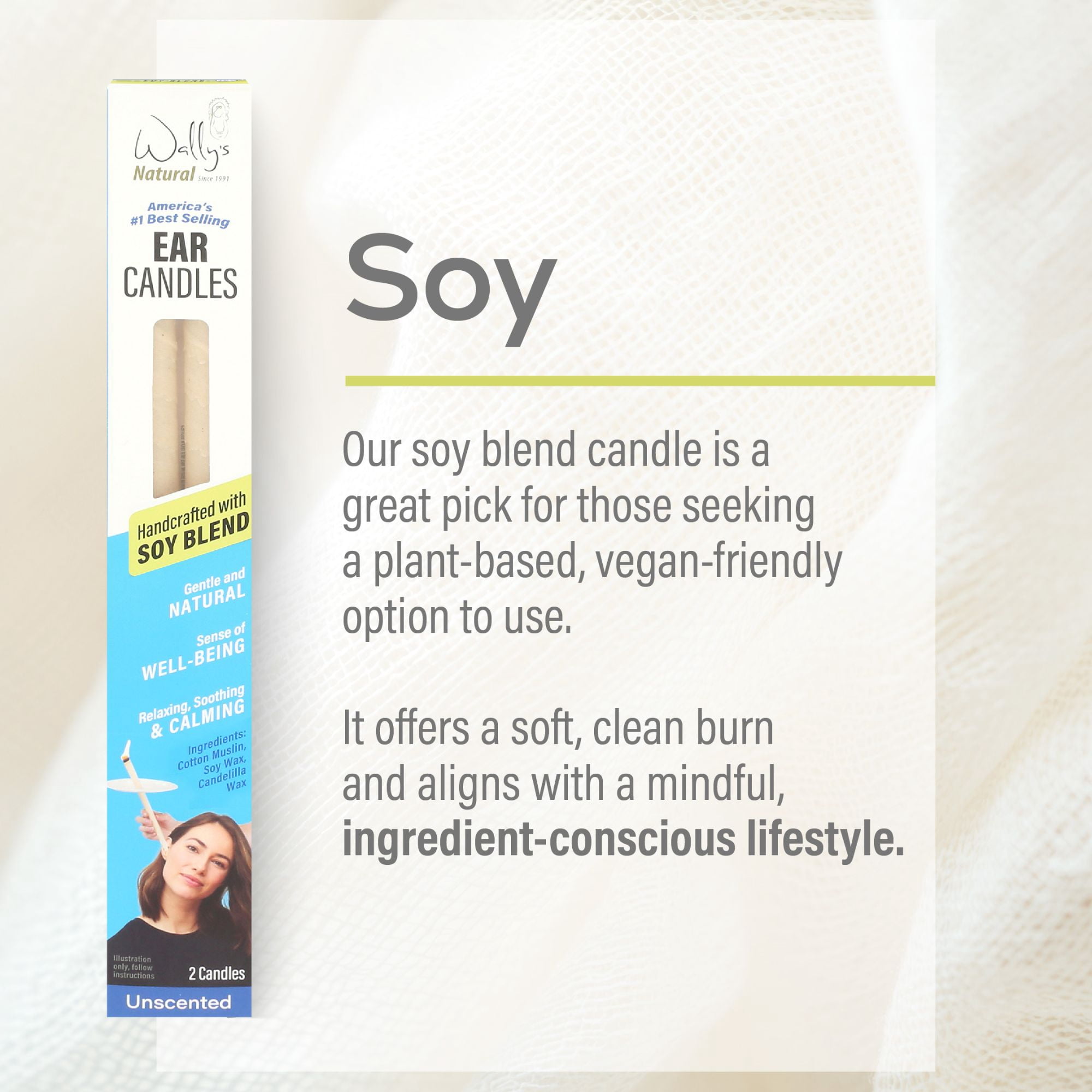 (4 pack) Wally’s Natural Unscented Soy Wax Ear Candles, 2 pack