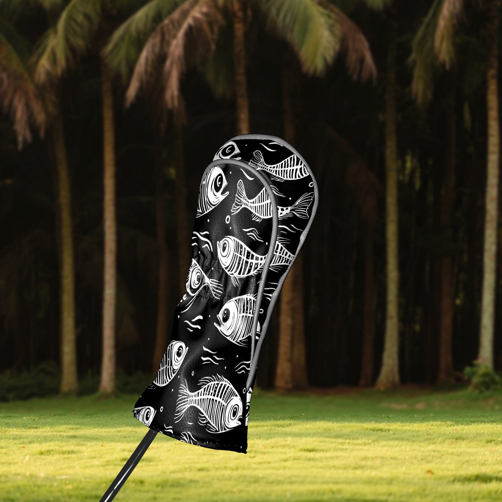 Golf Club Covers PU Leather Waterproof Head Covers for Fairway Woods Hybrids Fish Bones