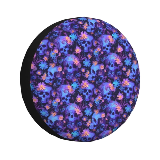 Balery Skull daisy purple Cubiertas para Neumáticos - Protector Resistente para Neumáticos de Camioneta, SUV, Remolque, Camper y RV-16 inch