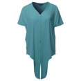 thumbnail image 2 of A2Y Women's Loose Fit Short Sleeve Button Down Front Tie Top Dusty Teal XL, 2 of 7