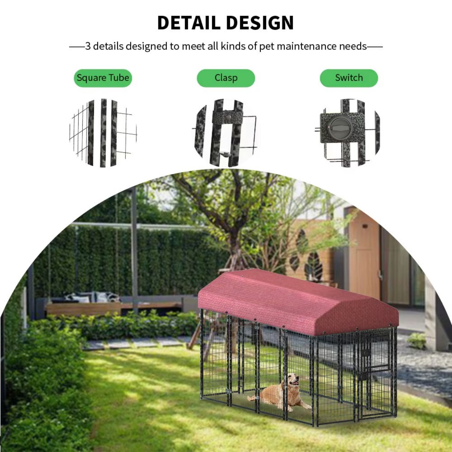 Chicken Coop Outdoor Run Pen 98"x50"x60", Metal Chicken Tractor Cage with Cover, Large Poultry Enclosure for Yard Ducks Rabbits Hens, Red