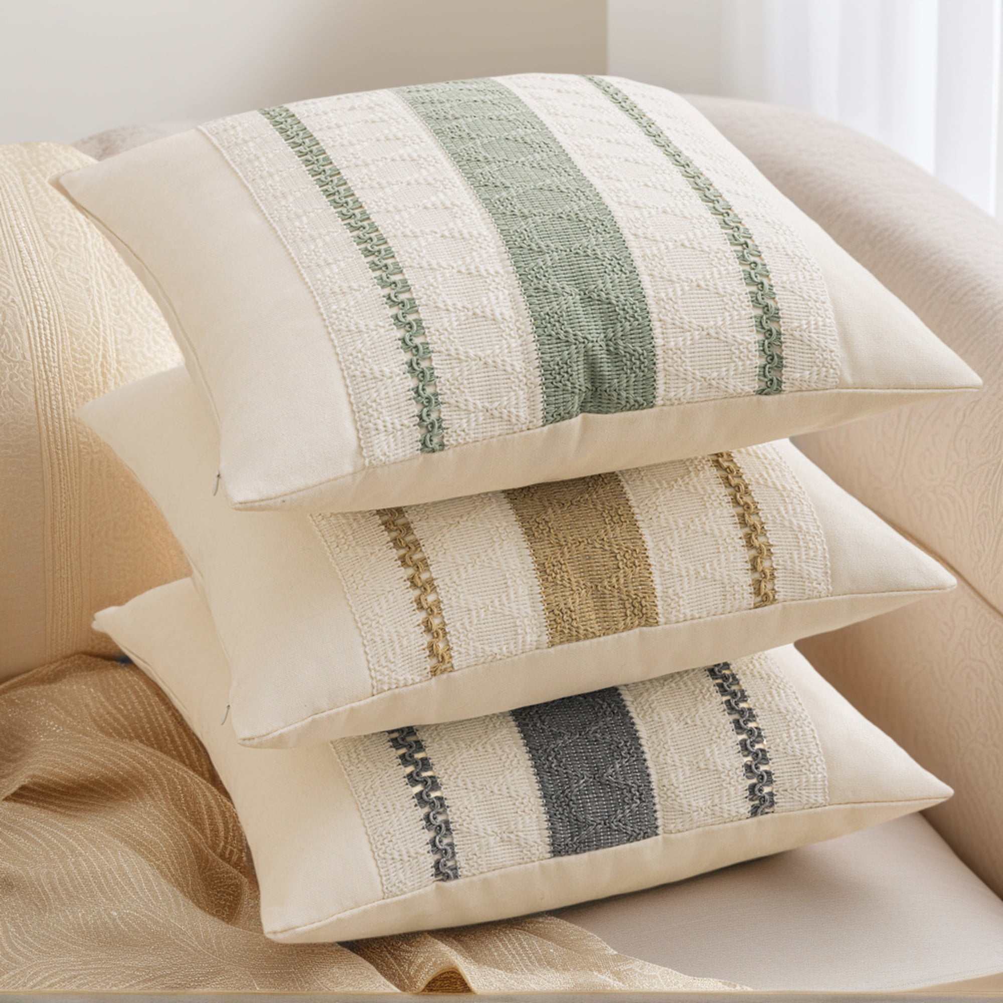 Unique Bargains Striped Throw Pillow Covers Pack of 2 Green 20" x 20"