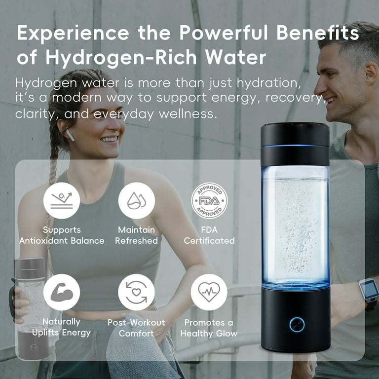 GasClub Hydrogen-Rich Water Bottle, FDA Certified, USB