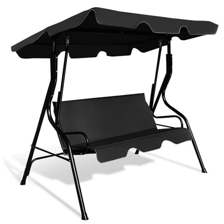 Patiojoy 3-Seats Outdoor Glider Hammock with Adjustable Waterproof Canopy Aluminum Frame Patio Swing Chair Black