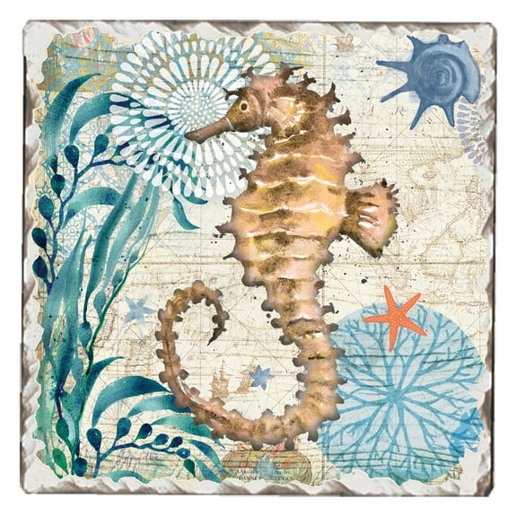 CounterArt "Monterey Bay Seahorse" Single Absorbent Stone Tumbled Tile Coaster 1 Pack