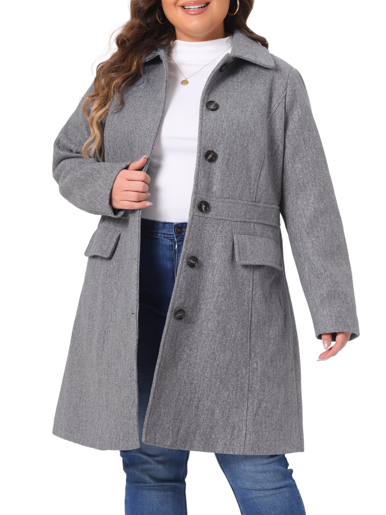 DARING DIVA Women's Plus Size Peter Pan Collar Single Breasted Coat 3X Gray