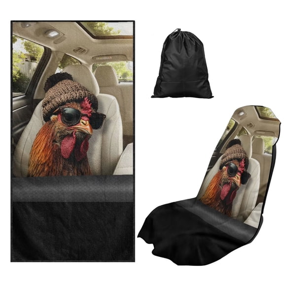 XYZCANDO Rooster Car Towel Cushion Cover Cars Drying Towels & Seat Protectors for Gym Workout Running Swimming Beach and Hiking Non-Slip Towel Bucket Seat Protector