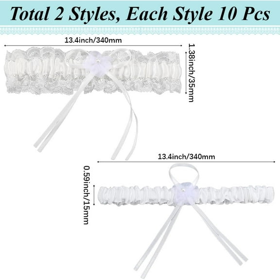 2Pcs Polyester Lace Elastic Bridal Garters with Plastic Imitation Pearl Wedding Garment Accessories White 340x35mm
