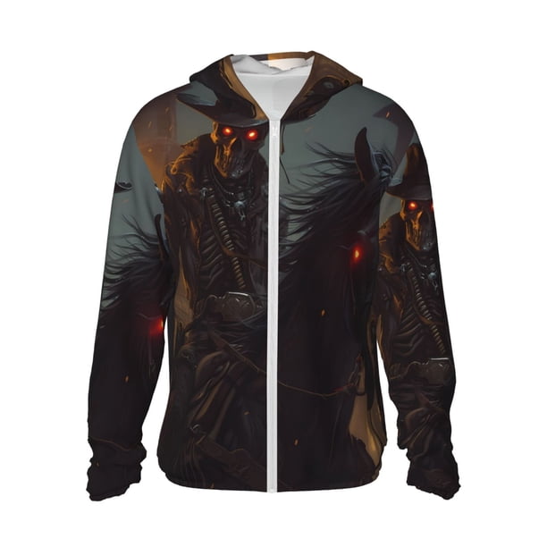 Fotbe Cool Skull Western Cowboy Chaqueta con Protección Solar UPF 50+ para Hombre y Mujer, Camisa con Capucha y Bolsillos-Medium