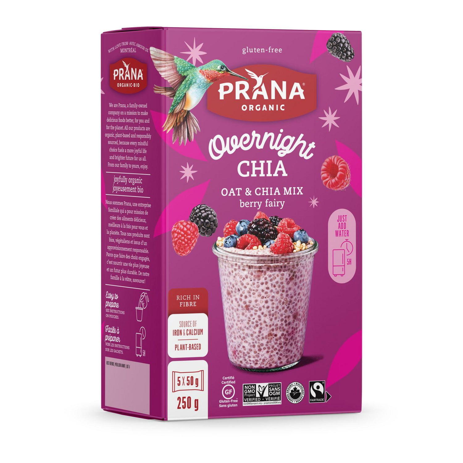Prana Overnight Chia - Berry Fairy Organic Oat & Chia Mix