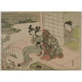 thumbnail image 2 of Suzuki Harunobu 24x19 Gold Ornate Framed and Double Matted Museum Art Print Titled - Woman Watching Young Couple Embrace on a Veranda (Late 1760s), 2 of 4