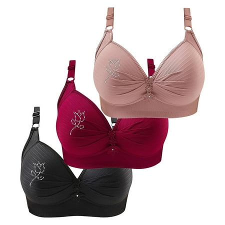SNOWSONG Push Up Bras for WomenClearance! Wireless Bras Mixed Color 3-Pack Women s Seamless Breathable Lingerie Plus Size Non-Steel Ring Bra Bras for Women Comfy Bras for Women Khaki 50