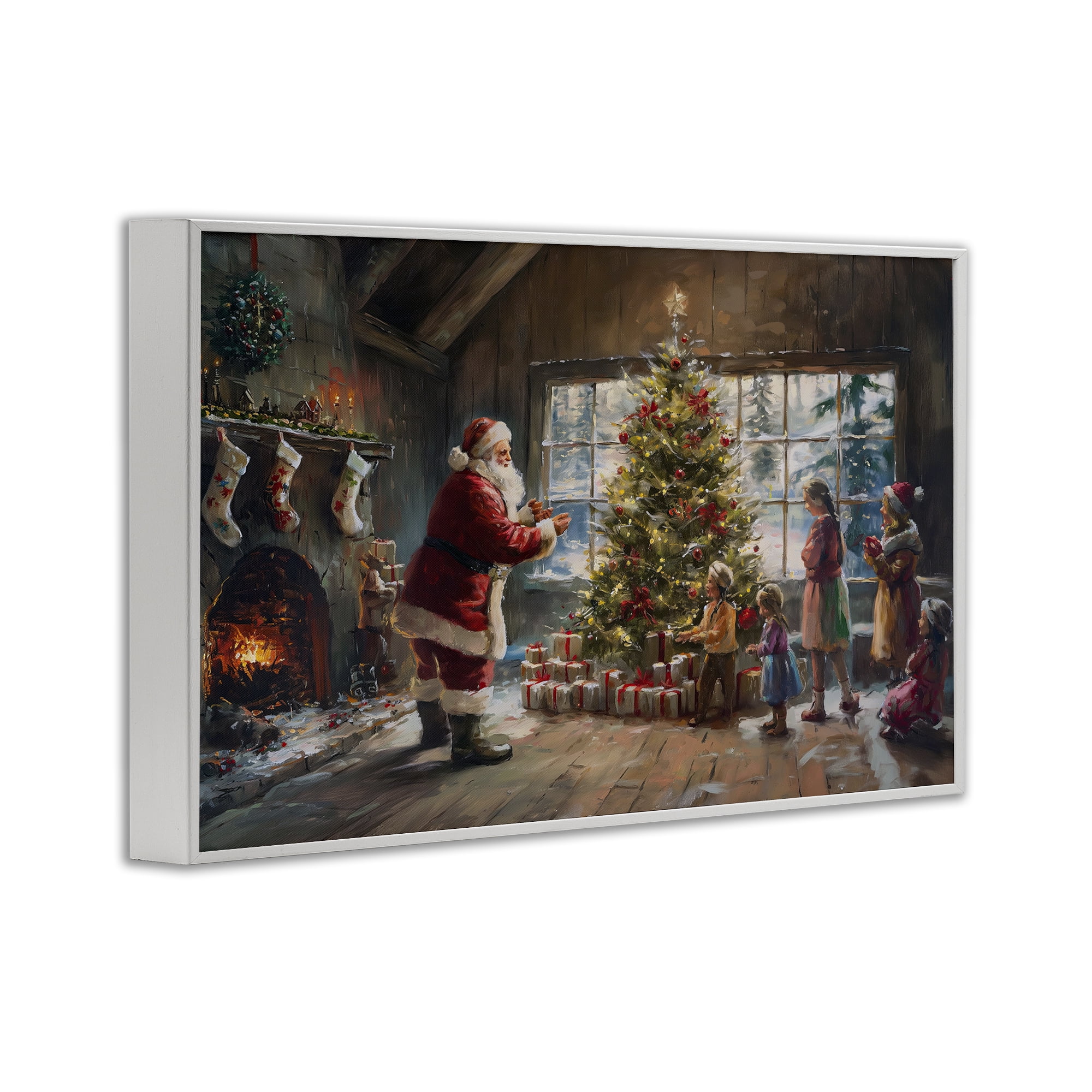 Stupell Industries Christmas Morning Family Holiday Painting White Framed Art Prints Wall Art, 30 x 20
