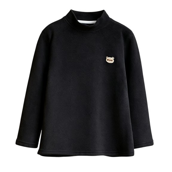 Big Girls Cute Undershirts Mock Neck Printed Fleece Pullover Drop Shoulder Warm Casual Fall Winter Outfits Black 3-4Years