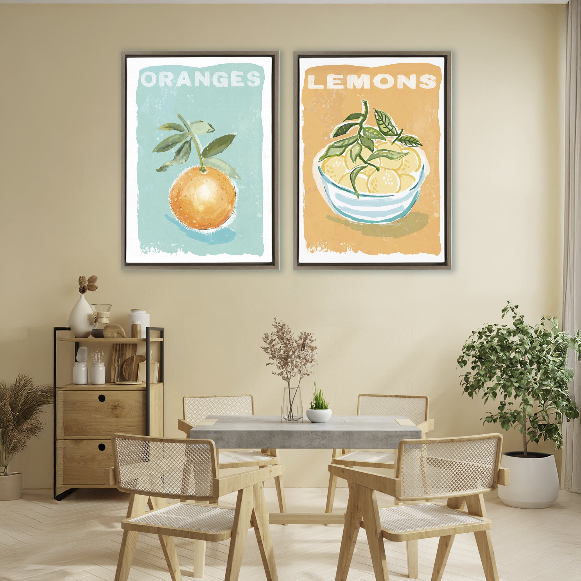 Stupell Industries Citrus Twist Motif 2 Piece Brown Framed Floater Canvas Set, design by Chad Barrett