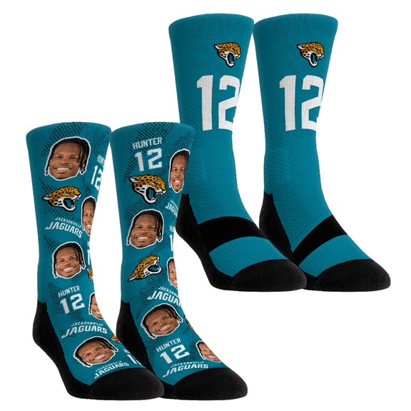 Unisex Rock Em Socks Travis Hunter Jacksonville Jaguars Player Football Guy Two-Pack Crew Sock Set