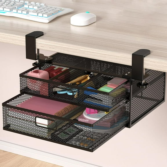 Under Desk Drawer Organizer No Drill Metal Under Desk Storage Drawer Container 2 Slide Out Cabinet Drawer Suitable for Home And Office