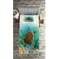 thumbnail image 2 of Ambesonne Ocean Quilted Coverlet 2 Pcs, Sea Turtles Underwater, Twin Size, Green Brown, 2 of 2