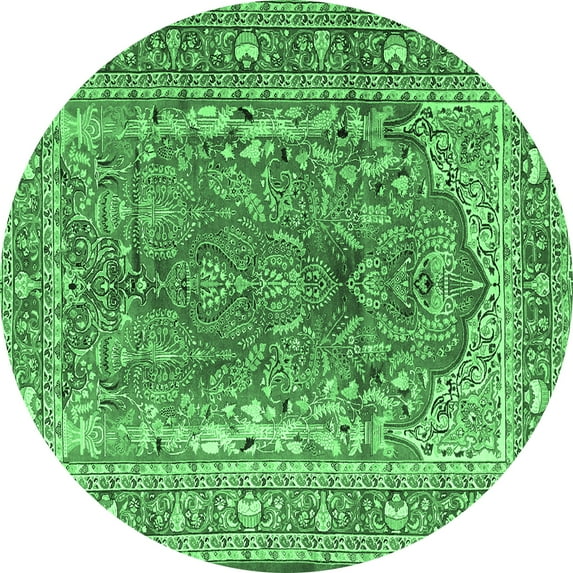 Ahgly Company Indoor Round Persian Emerald Green Traditional Area Rugs, 4' Round