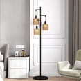 thumbnail image 3 of Jerry Boho 3-Light Tree Floor Lamp With Rattan Drum Shades Dimmable/Black, 3 of 5