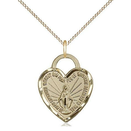 18' Gold Filled Chain - Miraculous Heart Medal Pendant | Virgin Mary Necklace in 14 KT Gold Filled with 18