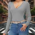 thumbnail image 3 of Otntypg Women Long Sleeve V Neck Shirts for Women Business Casual Work Top Knit Slim Fit for Fall Spring Lightweight Thin Basic Tees Blouse Gray L, 3 of 9