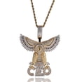 thumbnail image 4 of 14K Gold Over Finish Simulated Diamond Iced out Bling Custom Flying Wings Eagle CEO Charm Pendant Necklace, Gift for him, Free Rope Chain, 4 of 5