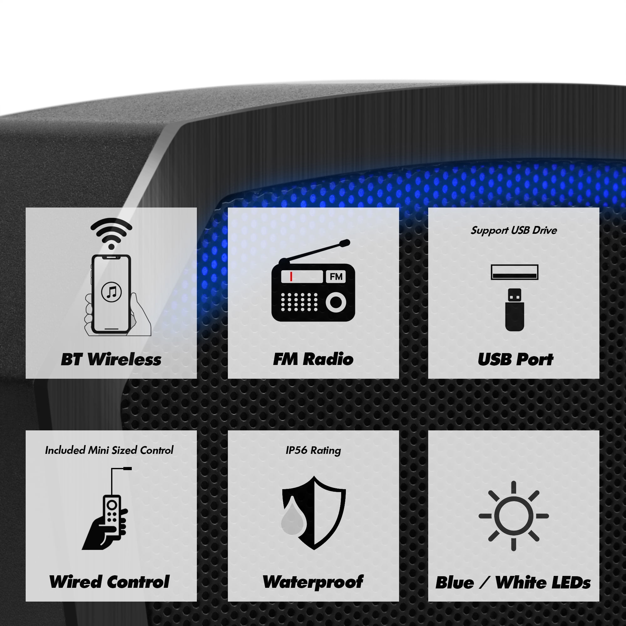 GoHawk ATN5 All-in-One Built-in Amplifier Waterproof 6" Full Range Bluetooth ATV RZR UTV Stereo Speakers Audio Amp System 4 Wheeler FM Radio USB