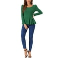 thumbnail image 2 of INSPIRAR CHIC Camisetas de Mujer de Manga Larga con Cuello Redondo Casual Camisas Peplum XL Verde Oscuro, 2 of 5