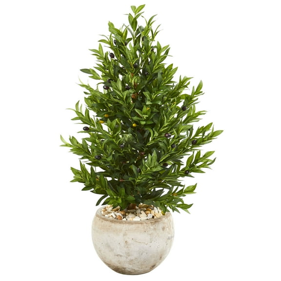 Nearly Natural 3' Olive Cone Topiary Artificial Tree in Sand Stone Planter