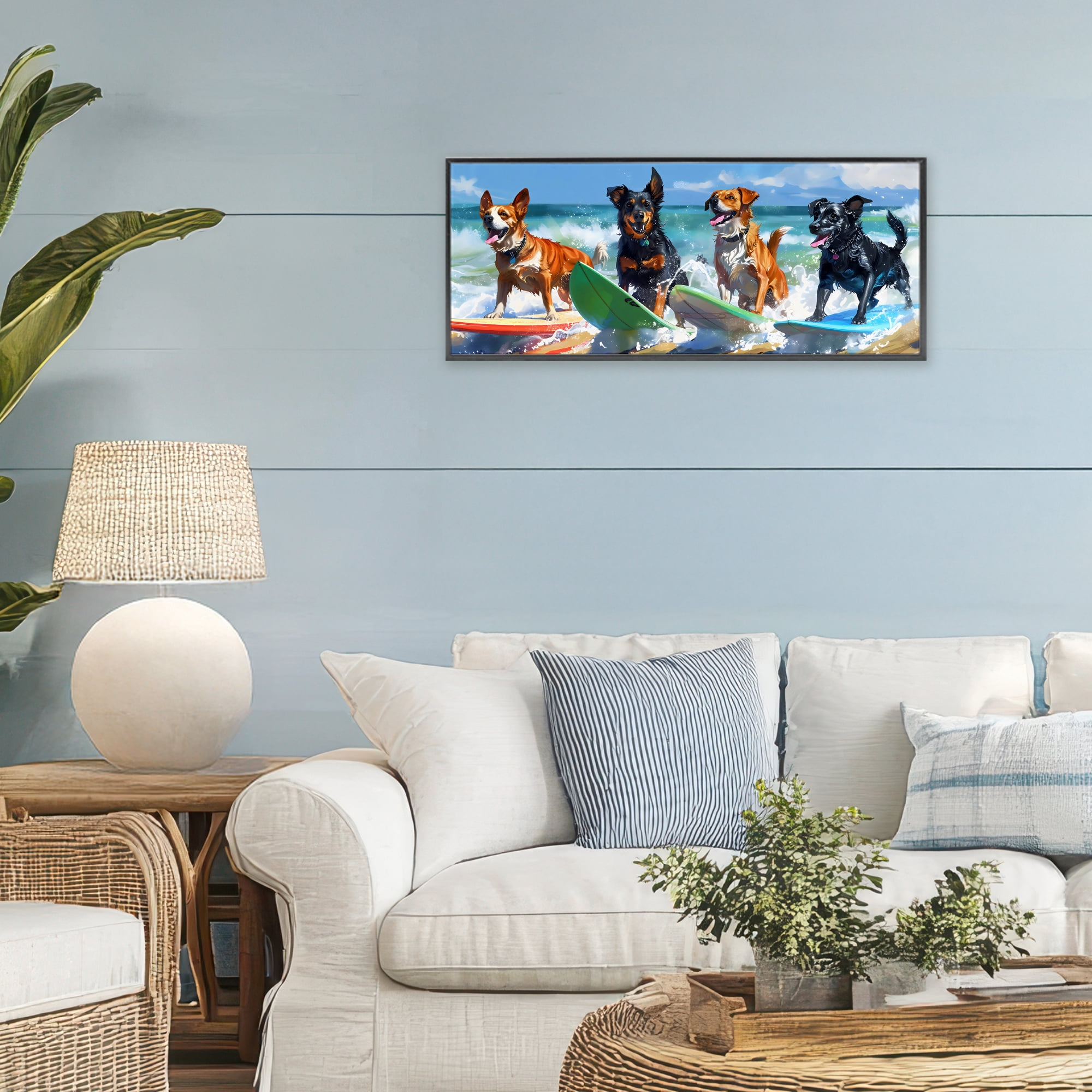 Stupell Industries Dogs on Surfboards Summer Fun Black Framed Giclee Art, design by Creative Studio