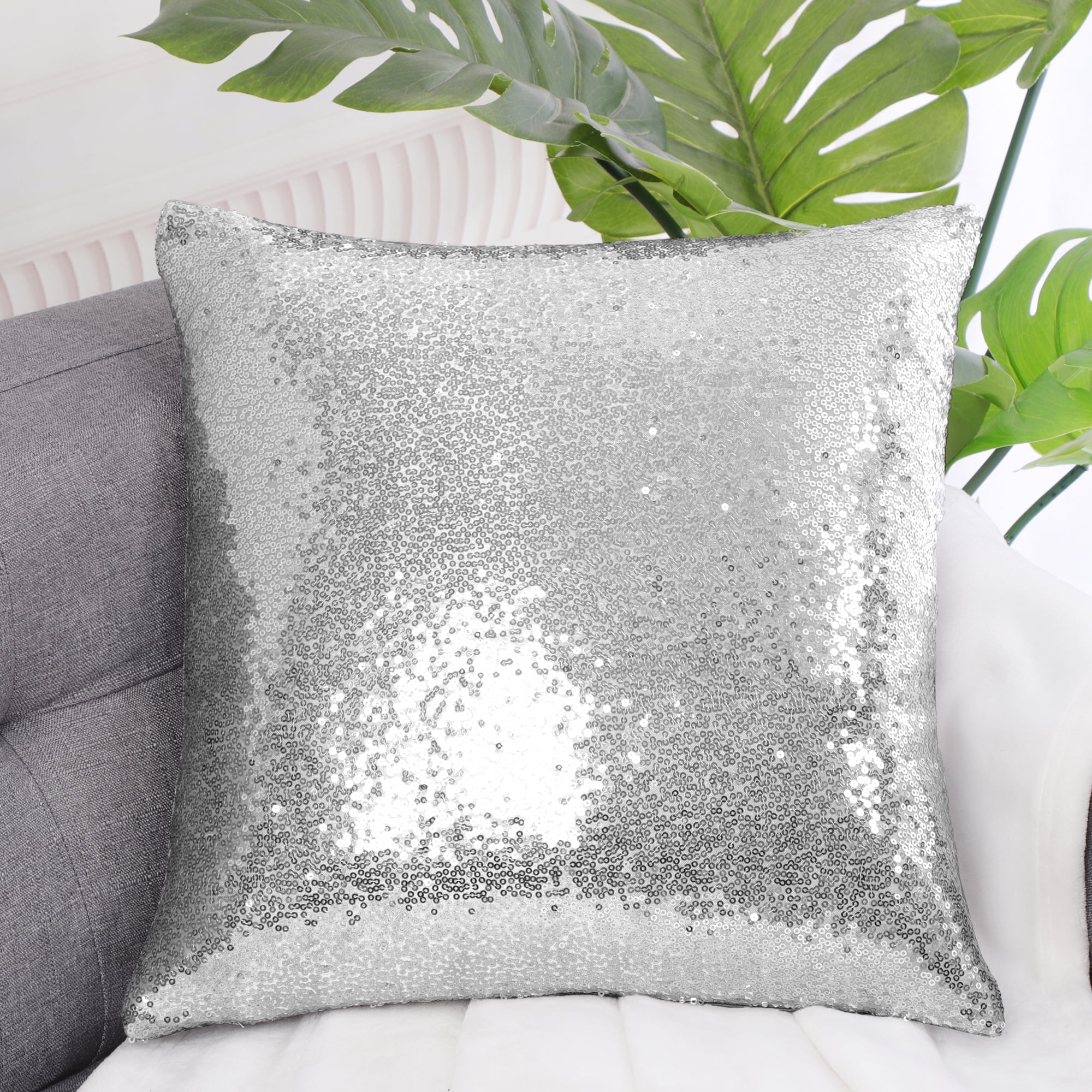 EUCIOR Modern Metallic Shiny Cushion Cover,Rectangle Throw Pillow,Pack of  2,Silver Throw Pillows for Sofa/Bed/Party,Champagne Throw Pillows 12x20