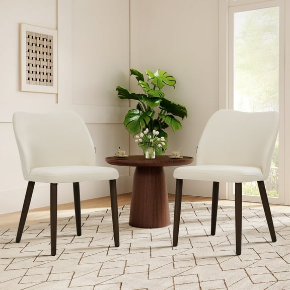 MALOL Upholstered Dining Room Chairs Set of 2, Modern PU Leather Side Chairs with Cushioned Seat and Wooden Legs, Beige